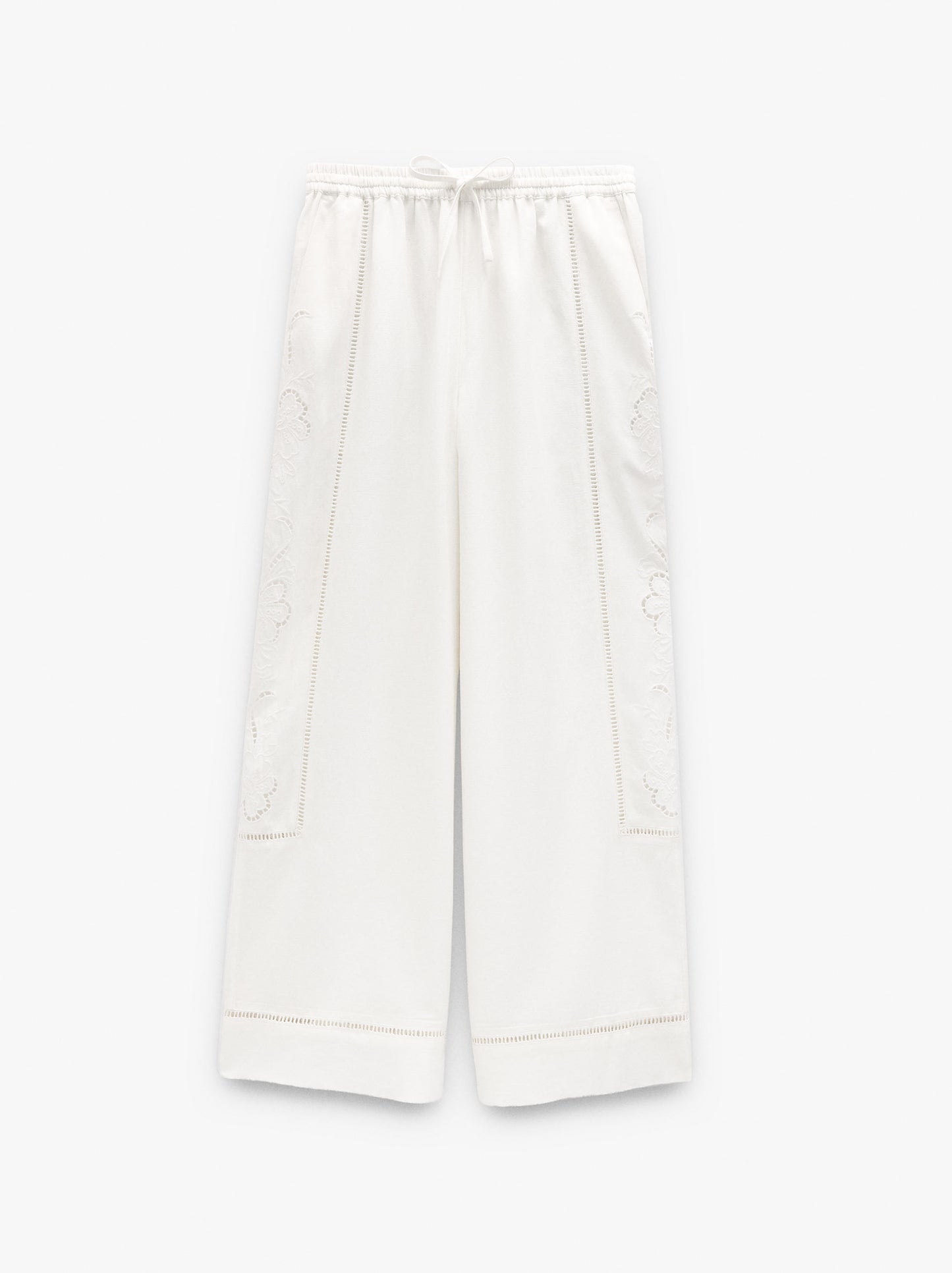 Trousers With Perforated Embroidery Linen Blend