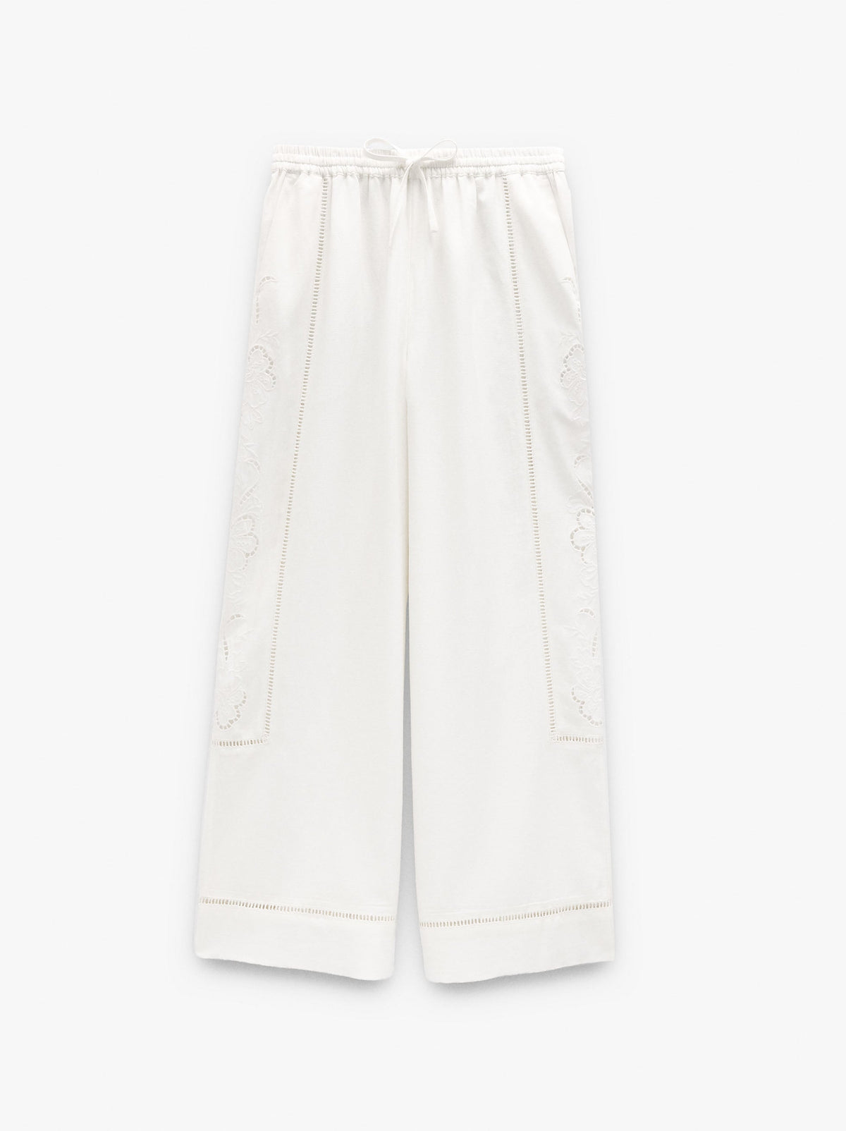 Trousers With Perforated Embroidery Linen Blend