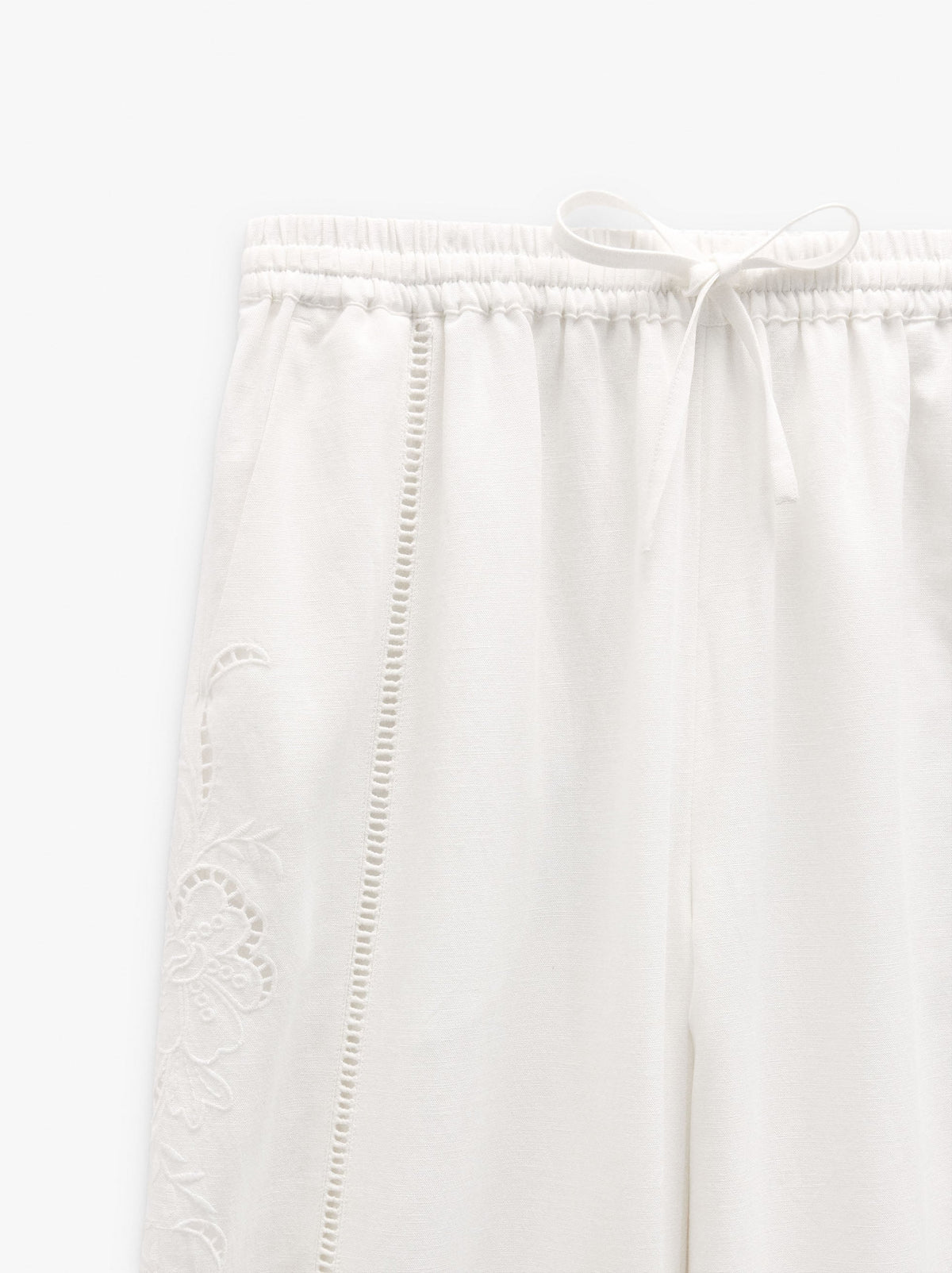 Trousers With Perforated Embroidery Linen Blend
