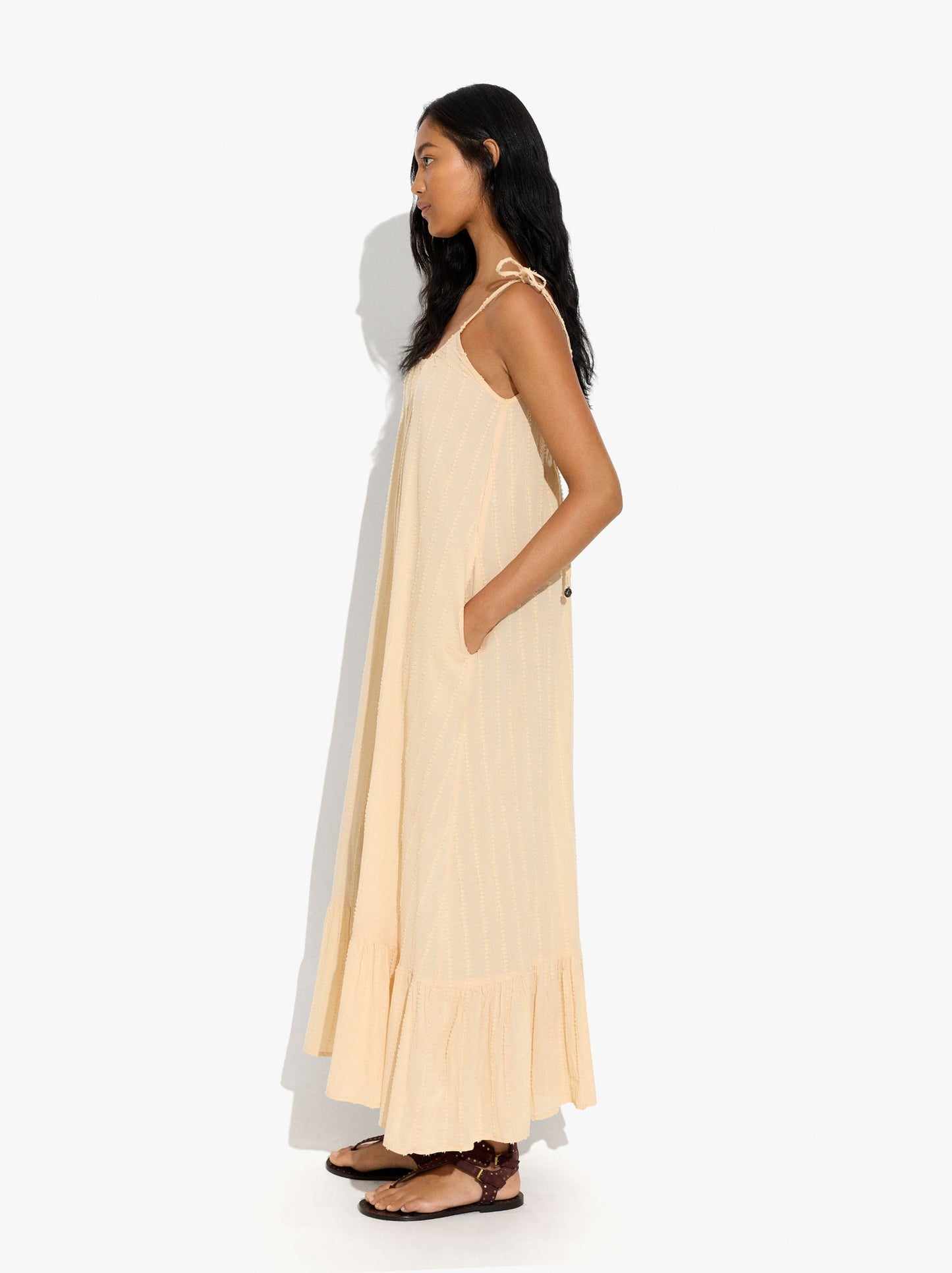 Dress With Embossed Texture Straps 100% Cotton