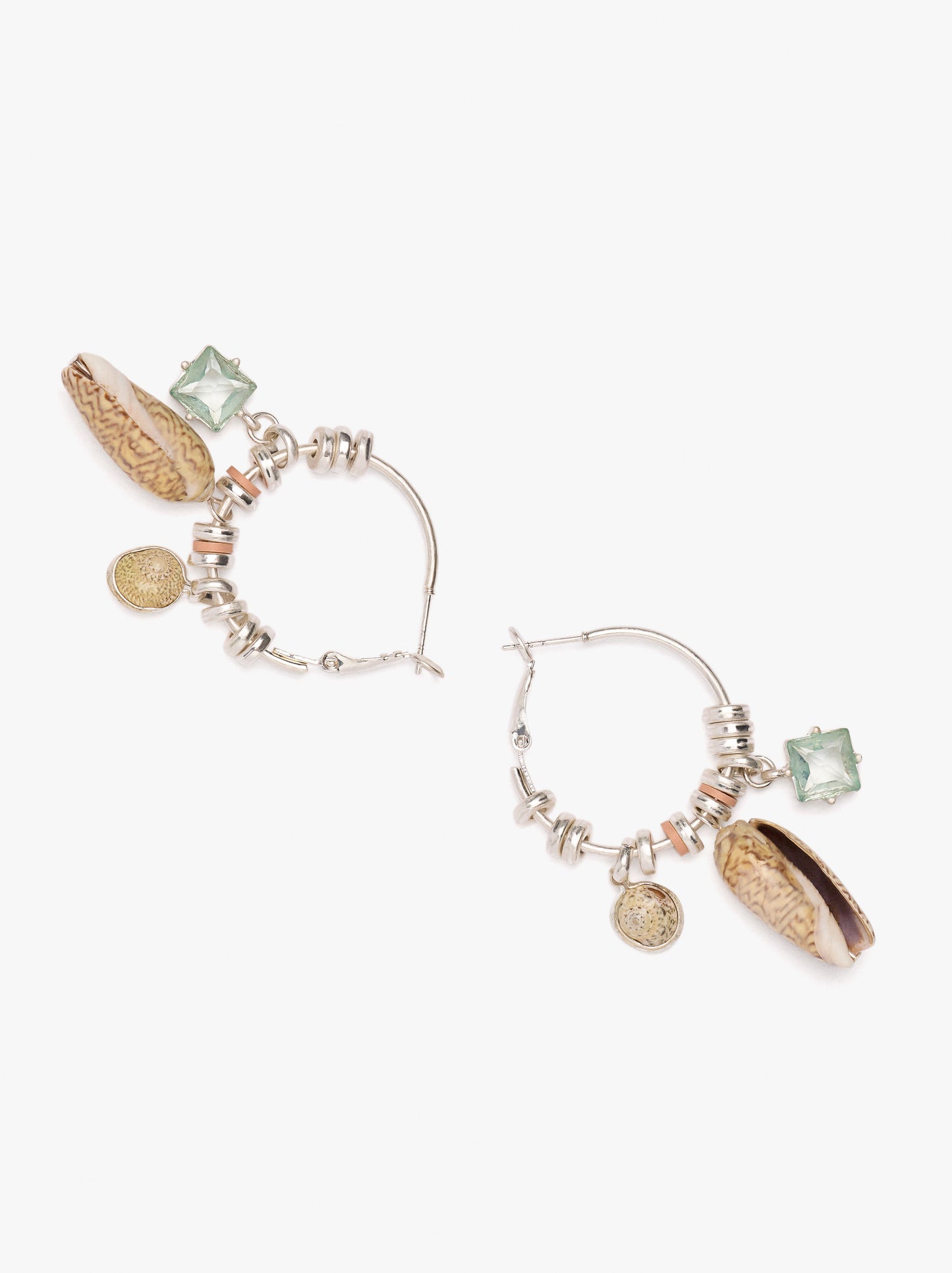 Hoop Earrings With Shells And Crystals