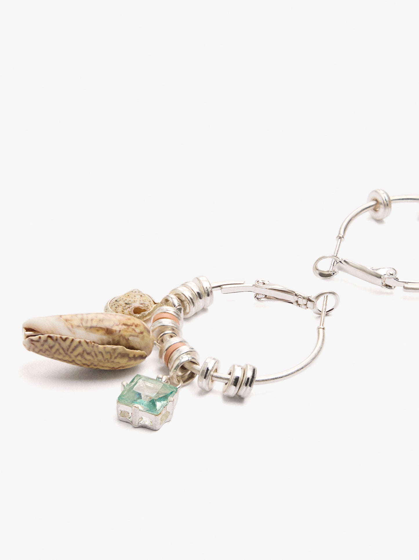 Hoop Earrings With Shells And Crystals