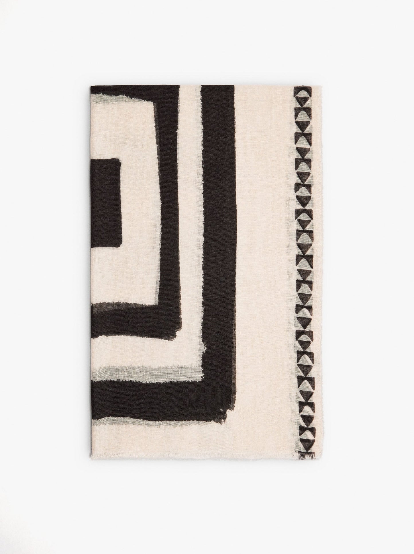 Scarf With Geometric Printed Linen Blend