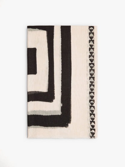 Scarf With Geometric Printed Linen Blend
