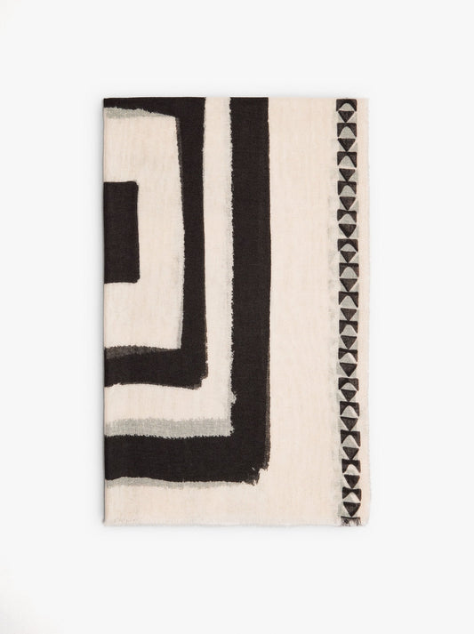 Scarf With Geometric Printed Linen Blend