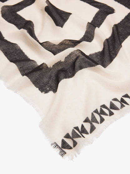 Scarf With Geometric Printed Linen Blend