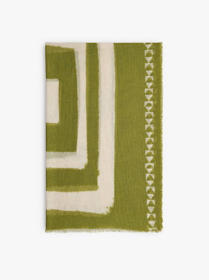 Scarf With Geometric Printed Linen Blend