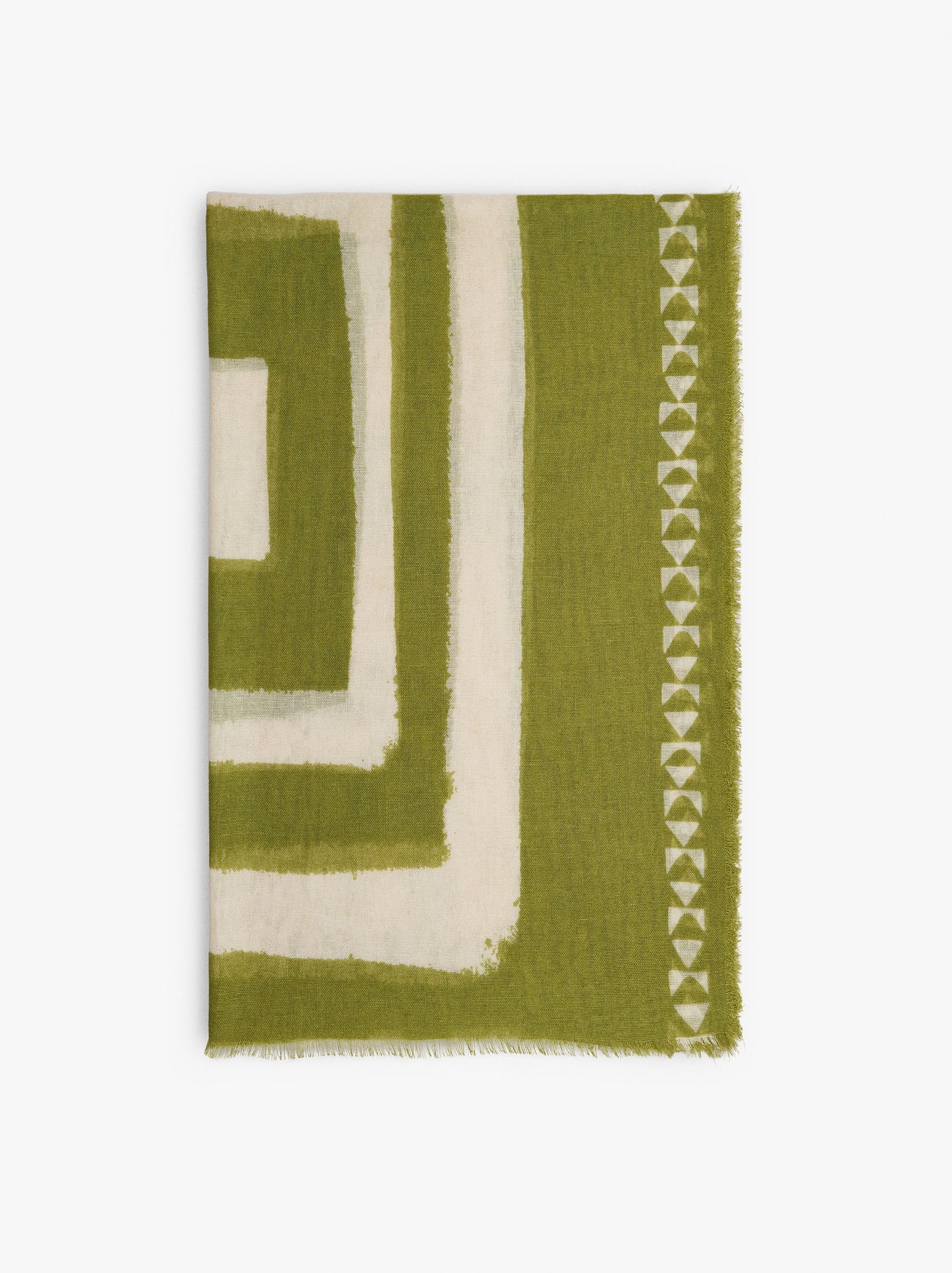 Scarf With Geometric Printed Linen Blend