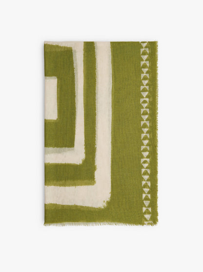 Scarf With Geometric Printed Linen Blend