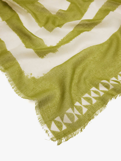 Scarf With Geometric Printed Linen Blend