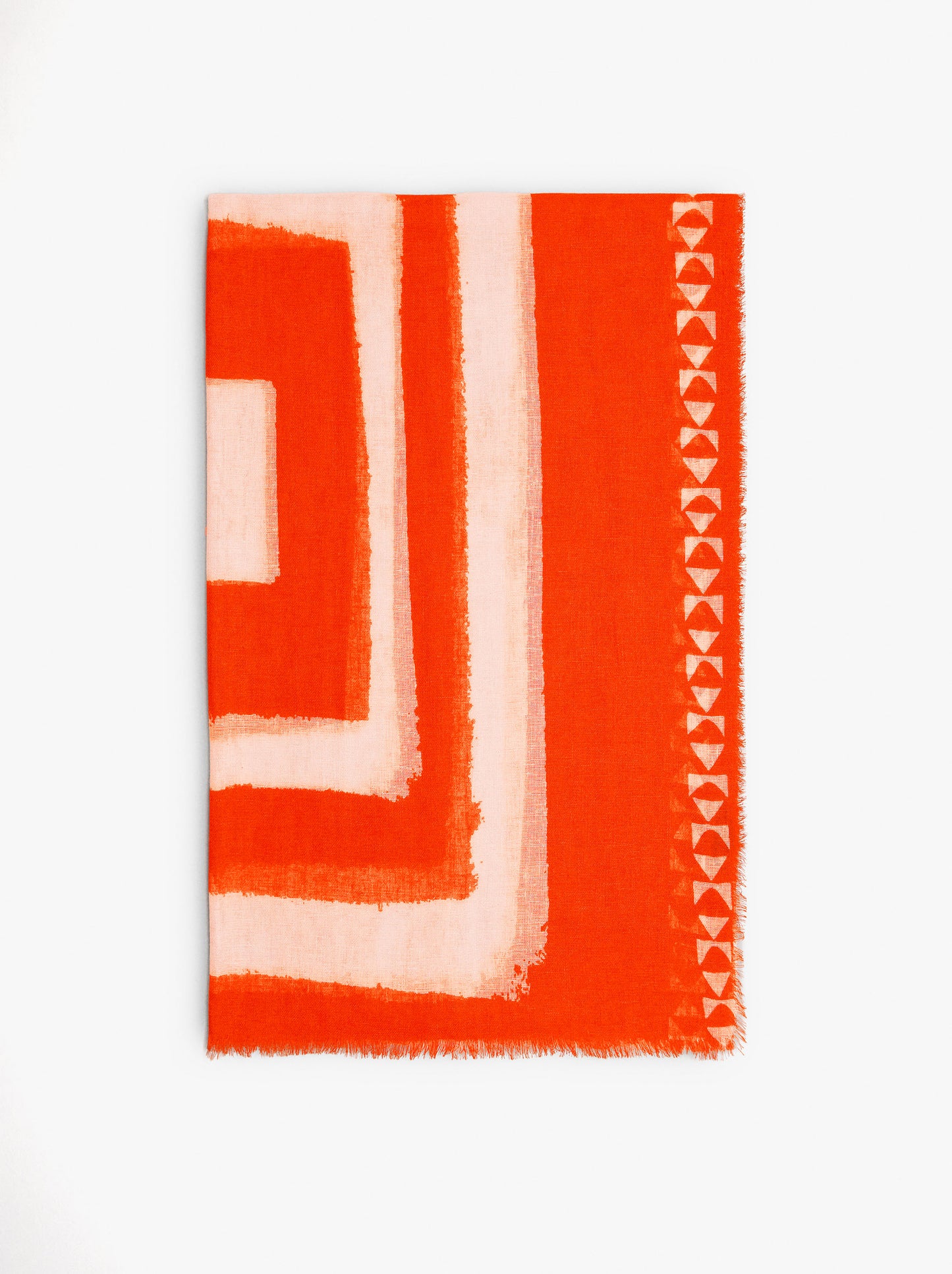 Scarf With Geometric Printed Linen Blend