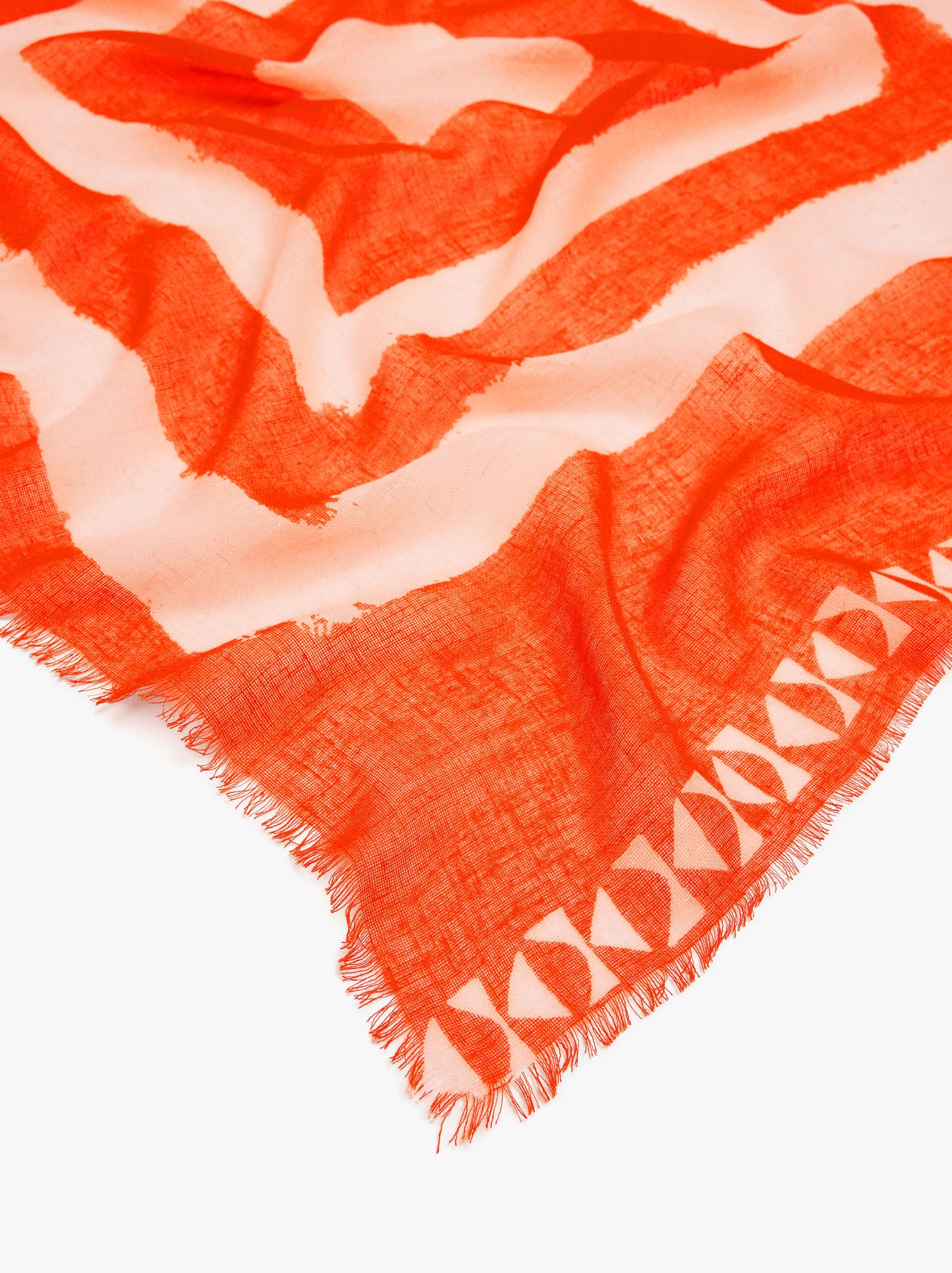 Scarf With Geometric Printed Linen Blend