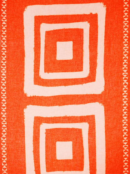 Scarf With Geometric Printed Linen Blend