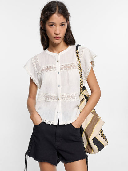 Blouse With Crochet Details 100% Cotton