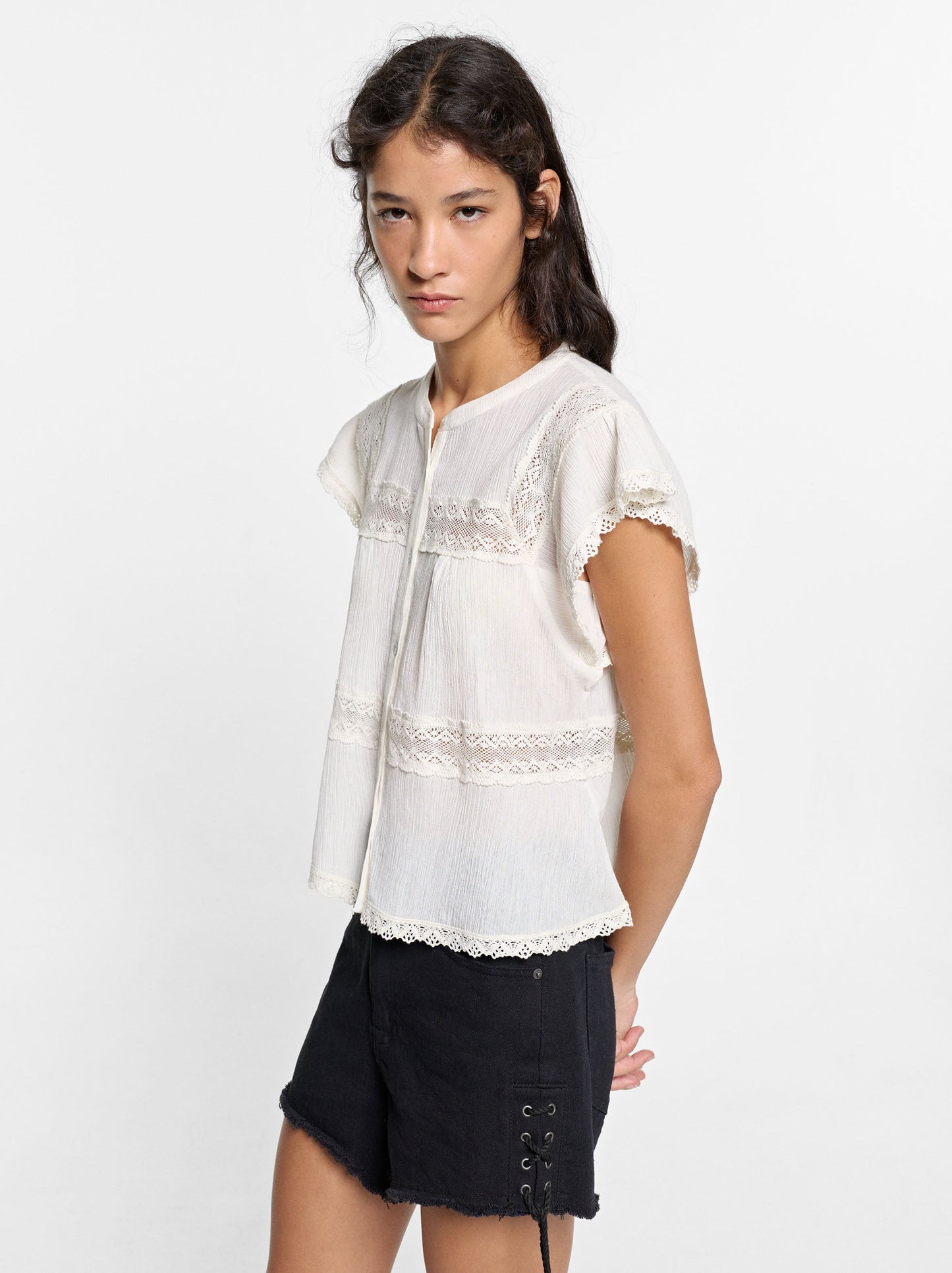 Blouse With Crochet Details 100% Cotton