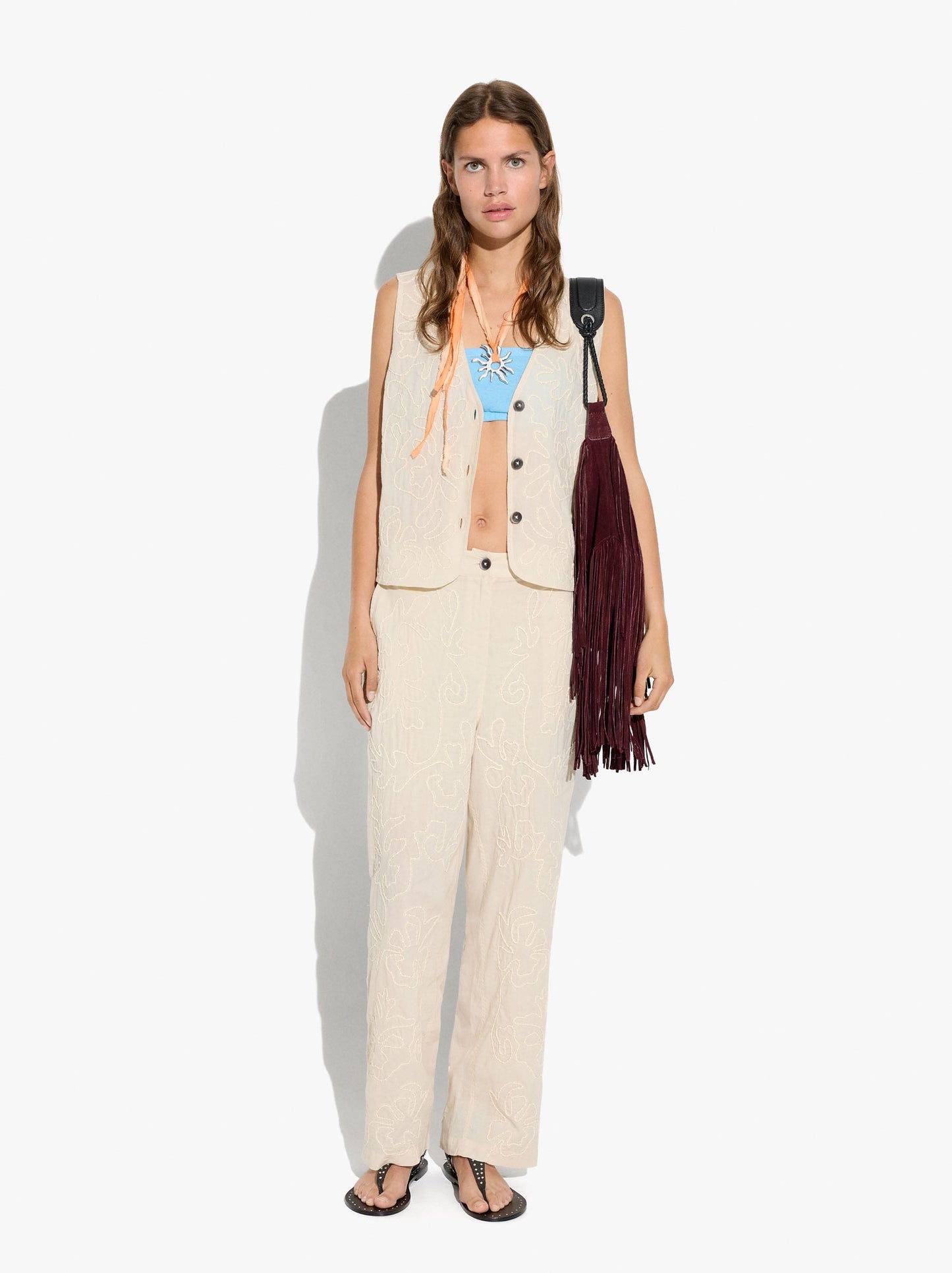 Vest With Embossed Embroidery 100% Cotton