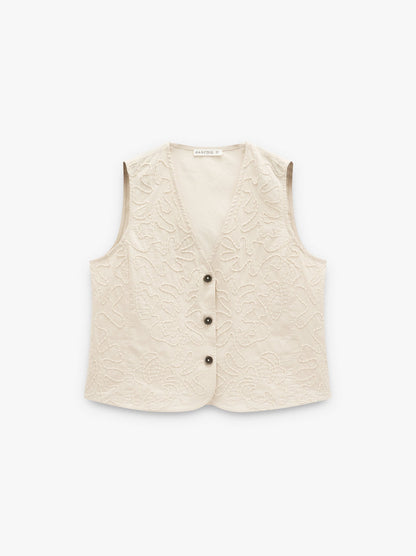 Vest With Embossed Embroidery 100% Cotton