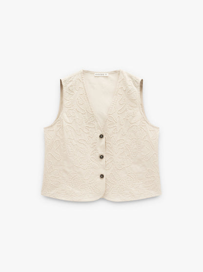Vest With Embossed Embroidery 100% Cotton