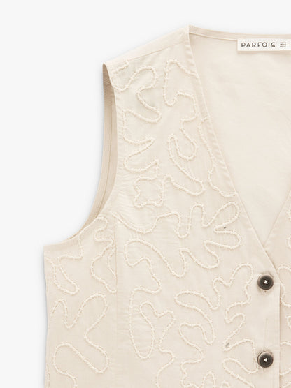 Vest With Embossed Embroidery 100% Cotton