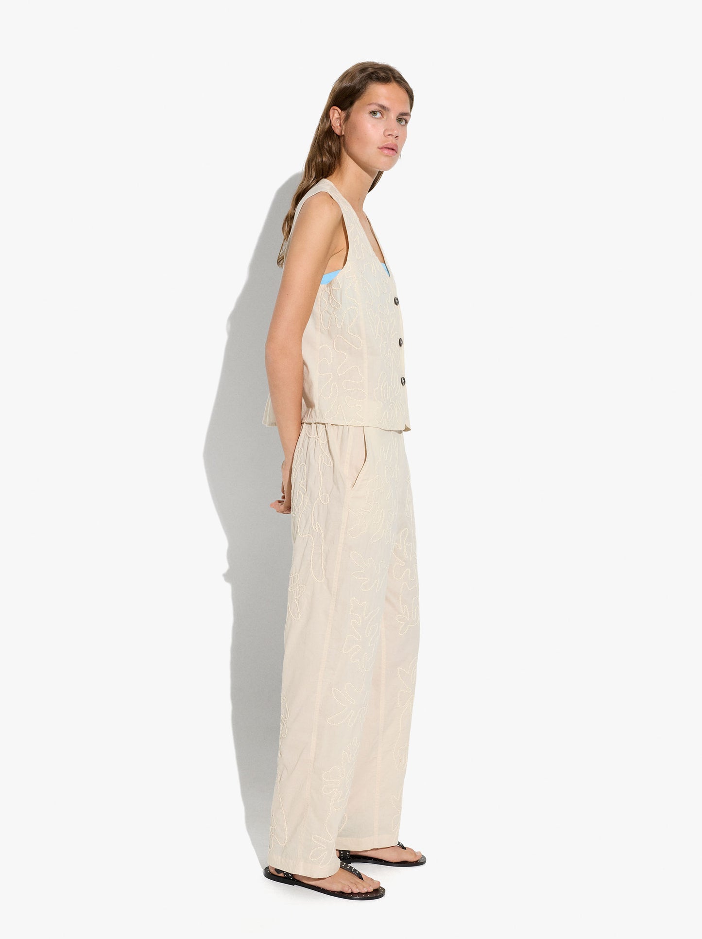Embossed Embroidered Trousers 100% Cotton