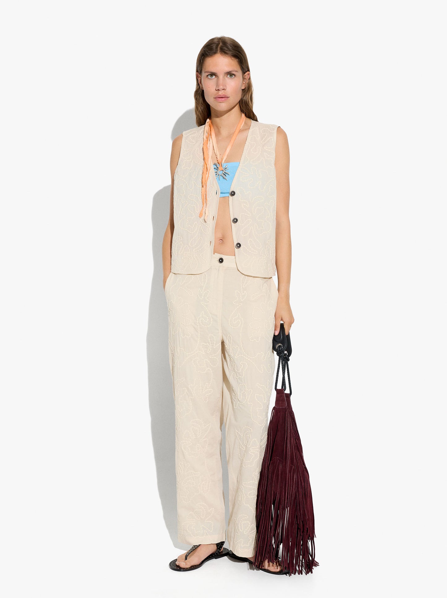 Embossed Embroidered Trousers 100% Cotton