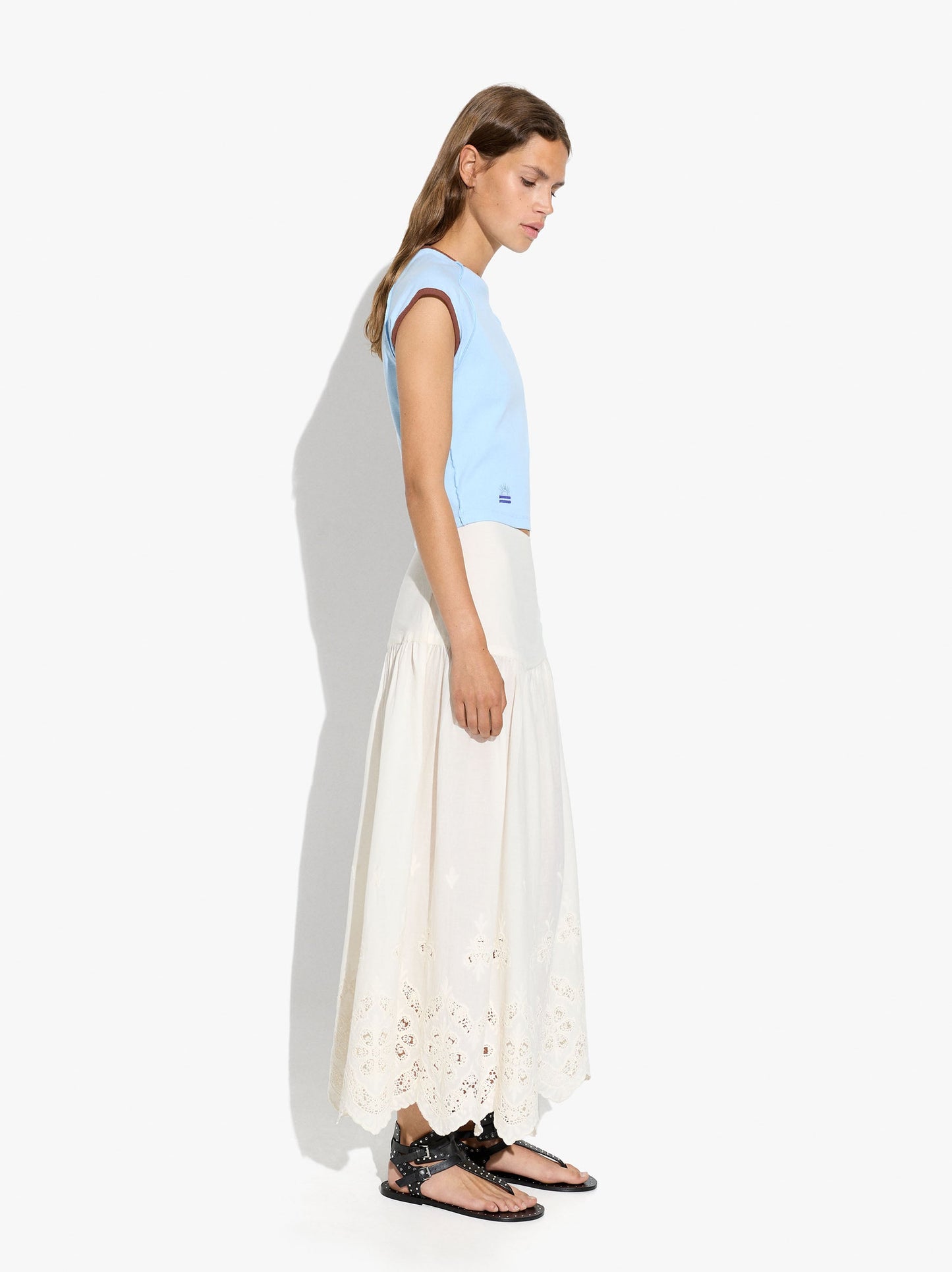 Long Skirt With Perforated Embroidery 100% Cotton