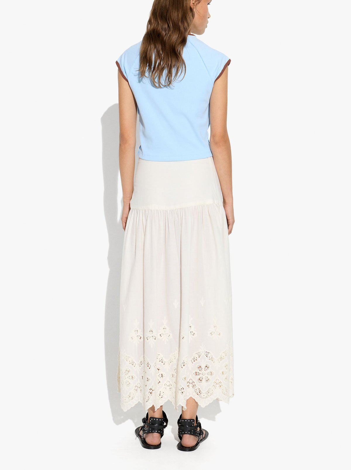 Long Skirt With Perforated Embroidery 100% Cotton
