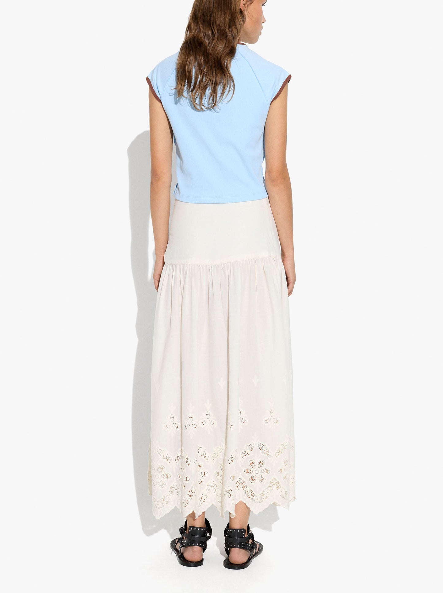 Long Skirt With Perforated Embroidery 100% Cotton