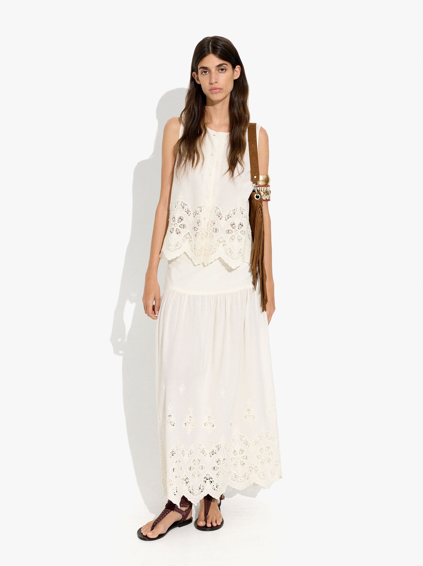 Long Skirt With Perforated Embroidery 100% Cotton