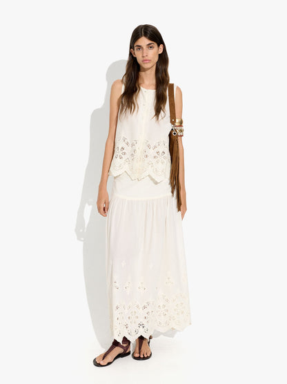 Long Skirt With Perforated Embroidery 100% Cotton