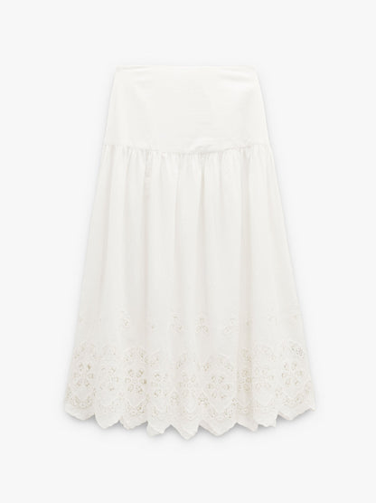 Long Skirt With Perforated Embroidery 100% Cotton