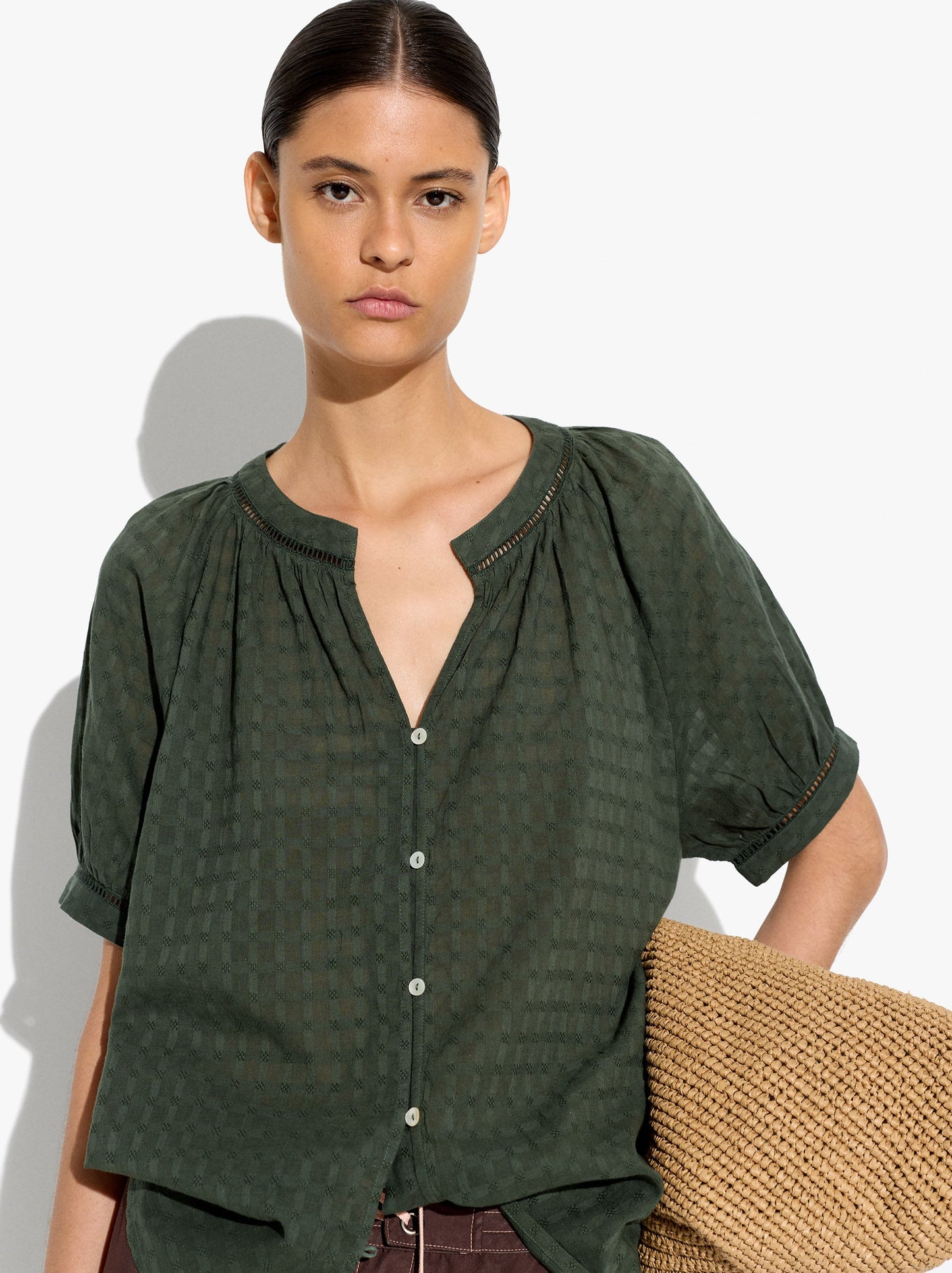 Jacquard Shirt With Mandarin Collar 100% Cotton