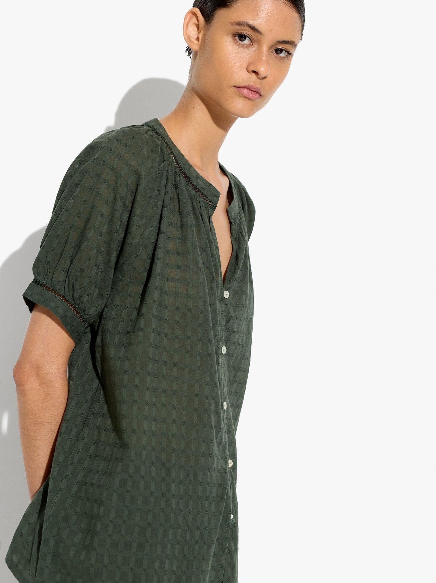 Jacquard Shirt With Mandarin Collar 100% Cotton