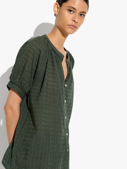 Jacquard Shirt With Mandarin Collar 100% Cotton