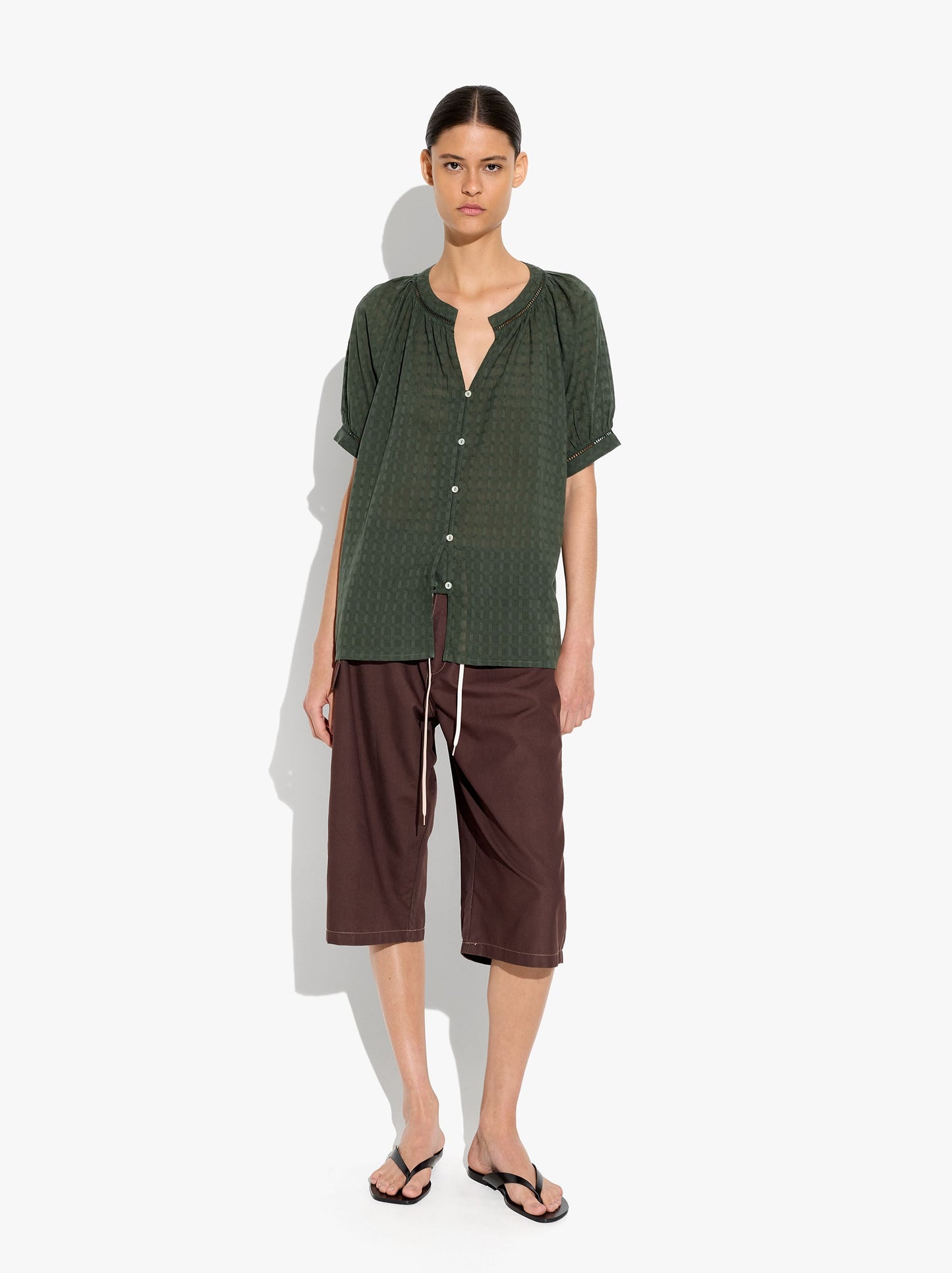 Jacquard Shirt With Mandarin Collar 100% Cotton