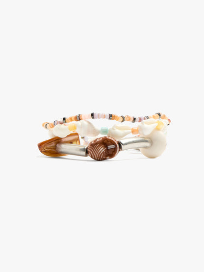Set Of Elastic Bracelets With Shells