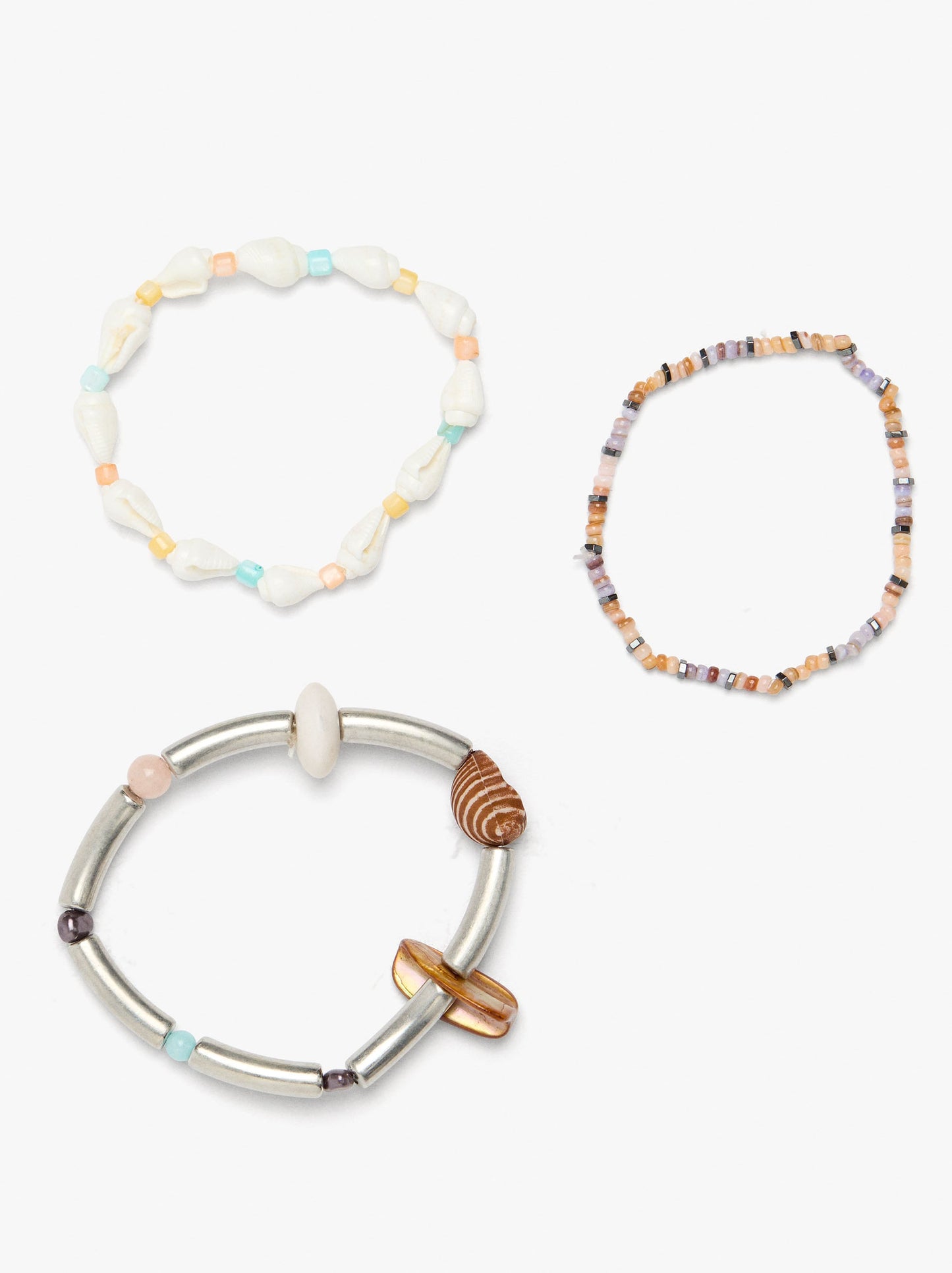 Set Of Elastic Bracelets With Shells
