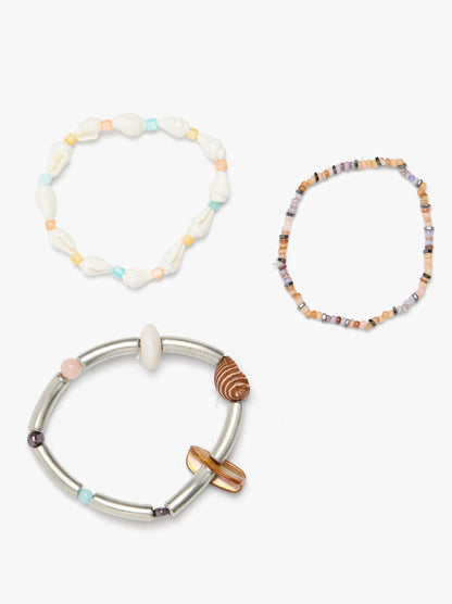 Set Of Elastic Bracelets With Shells