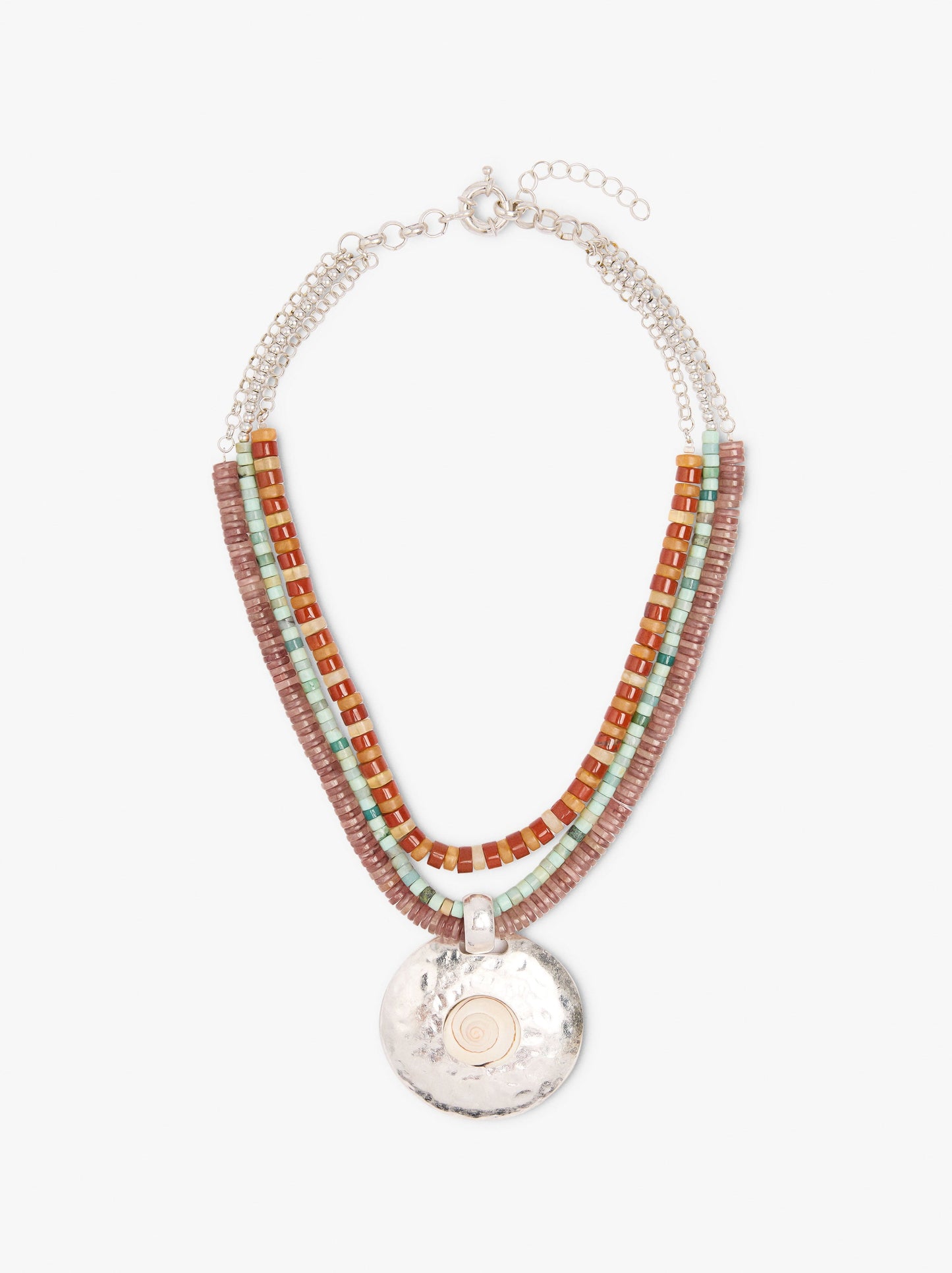 Multi-Collar Beads Of Stone And Pendant With Shell