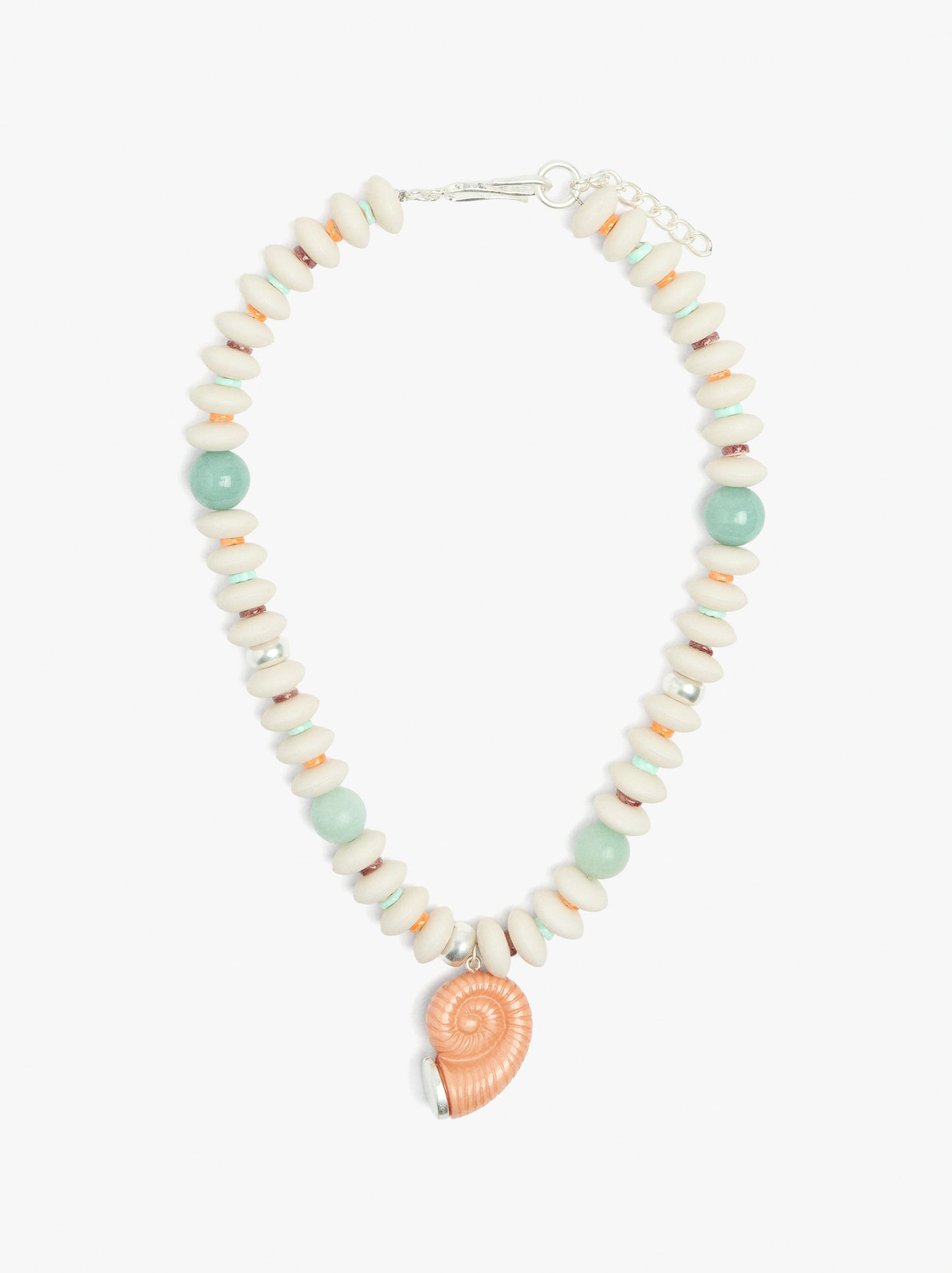 Necklace With Shell Beads With Snail Spiral Pendant