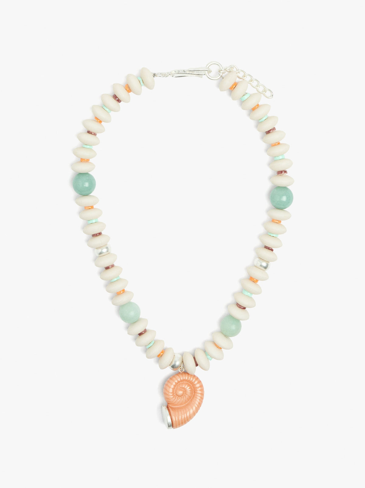 Necklace With Shell Beads With Snail Spiral Pendant
