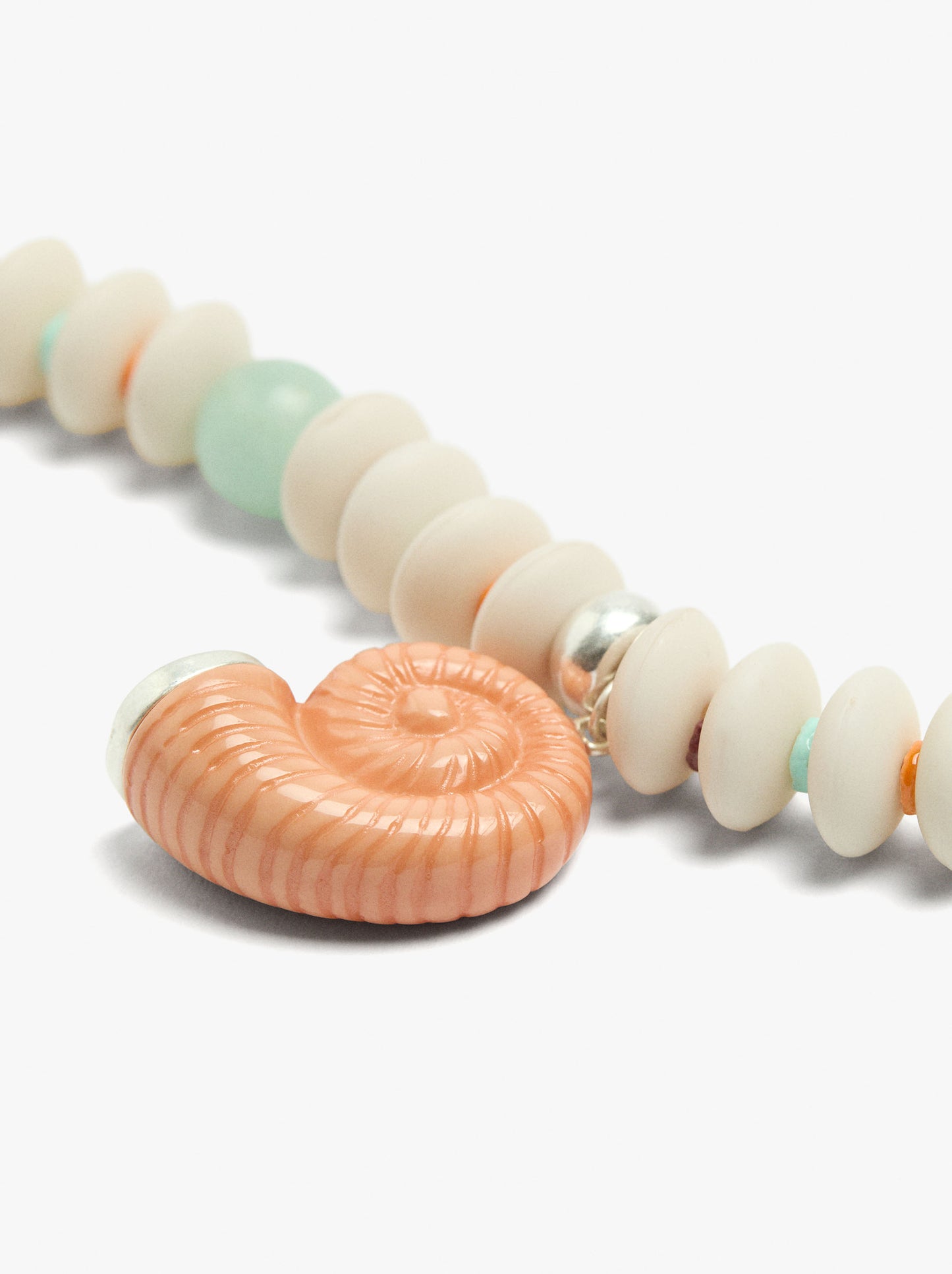 Necklace With Shell Beads With Snail Spiral Pendant