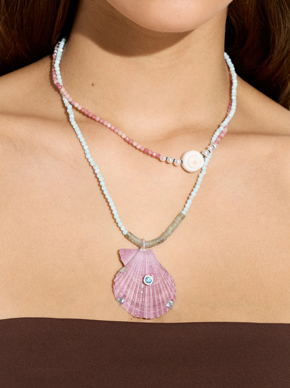 Set Of Necklaces With Stones And Shell