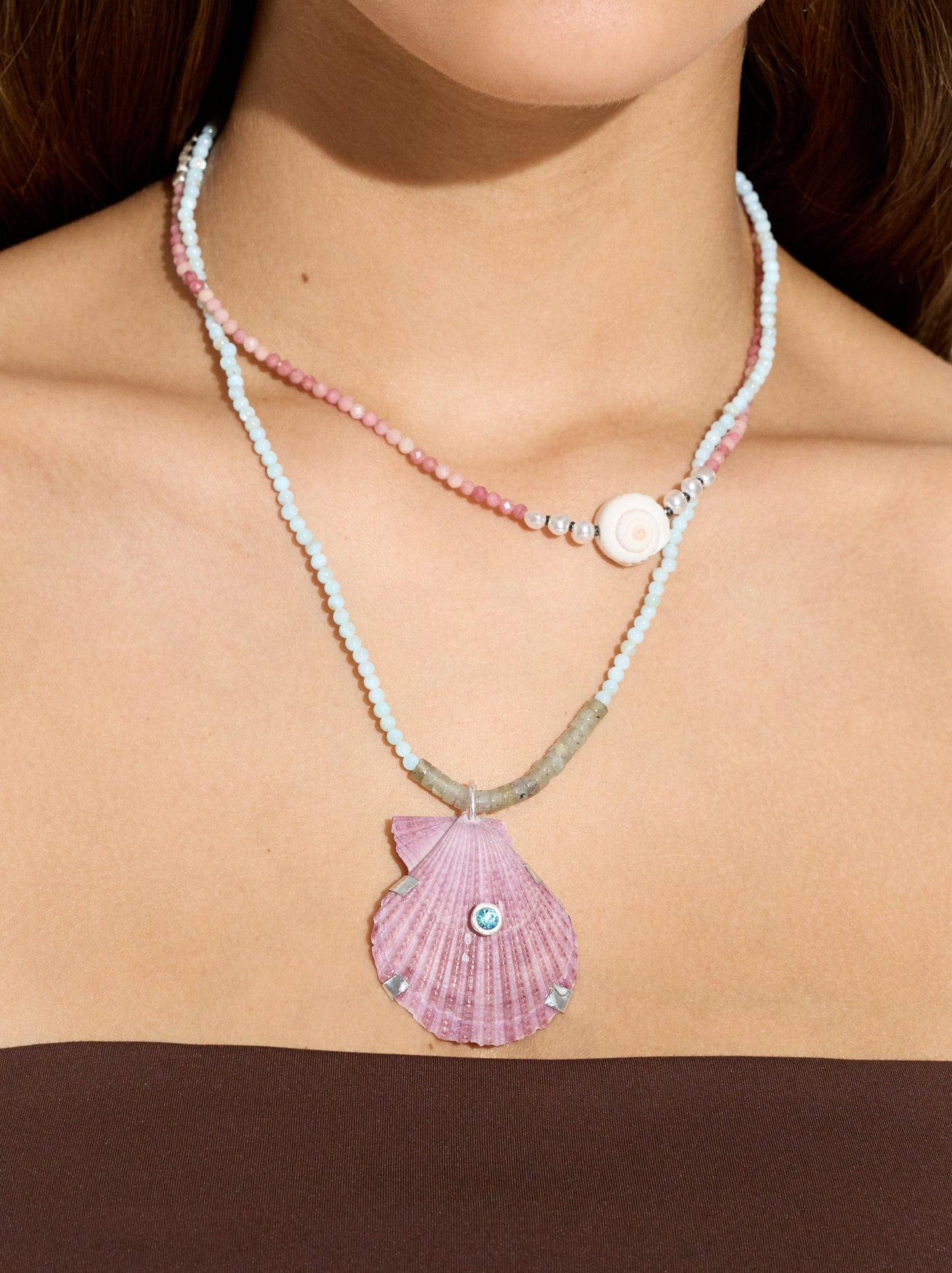 Set Of Necklaces With Stones And Shell