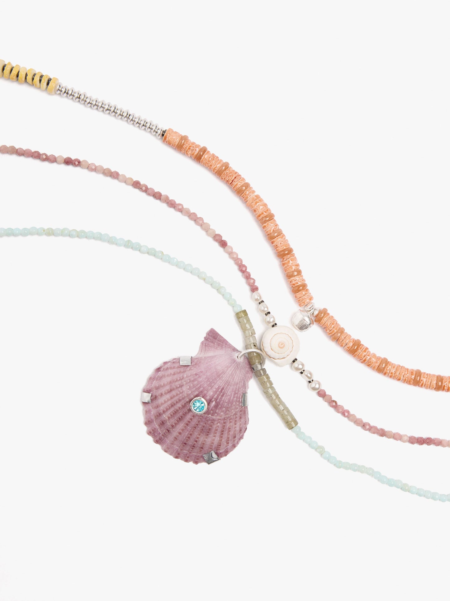 Set Of Necklaces With Stones And Shell