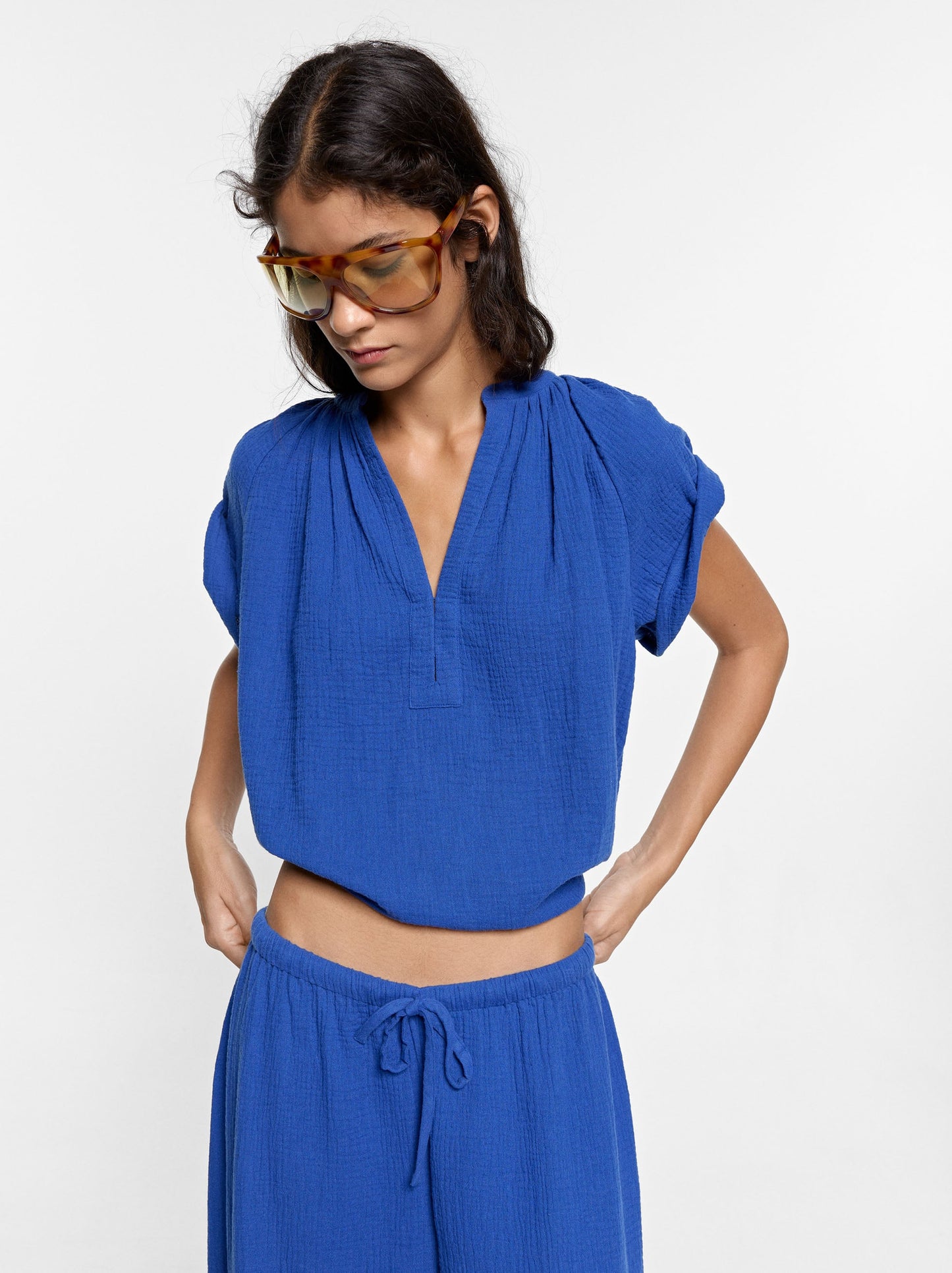 Blouse With Crinkled Effect 100% Cotton
