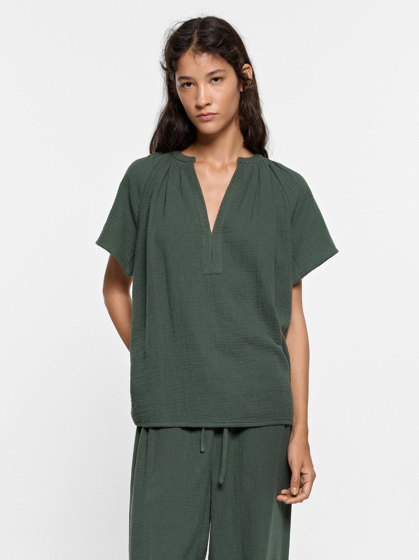 Blouse With Crinkled Effect 100% Cotton