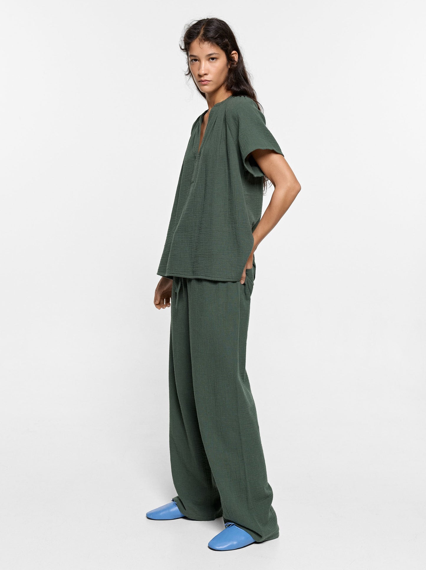 Blouse With Crinkled Effect 100% Cotton