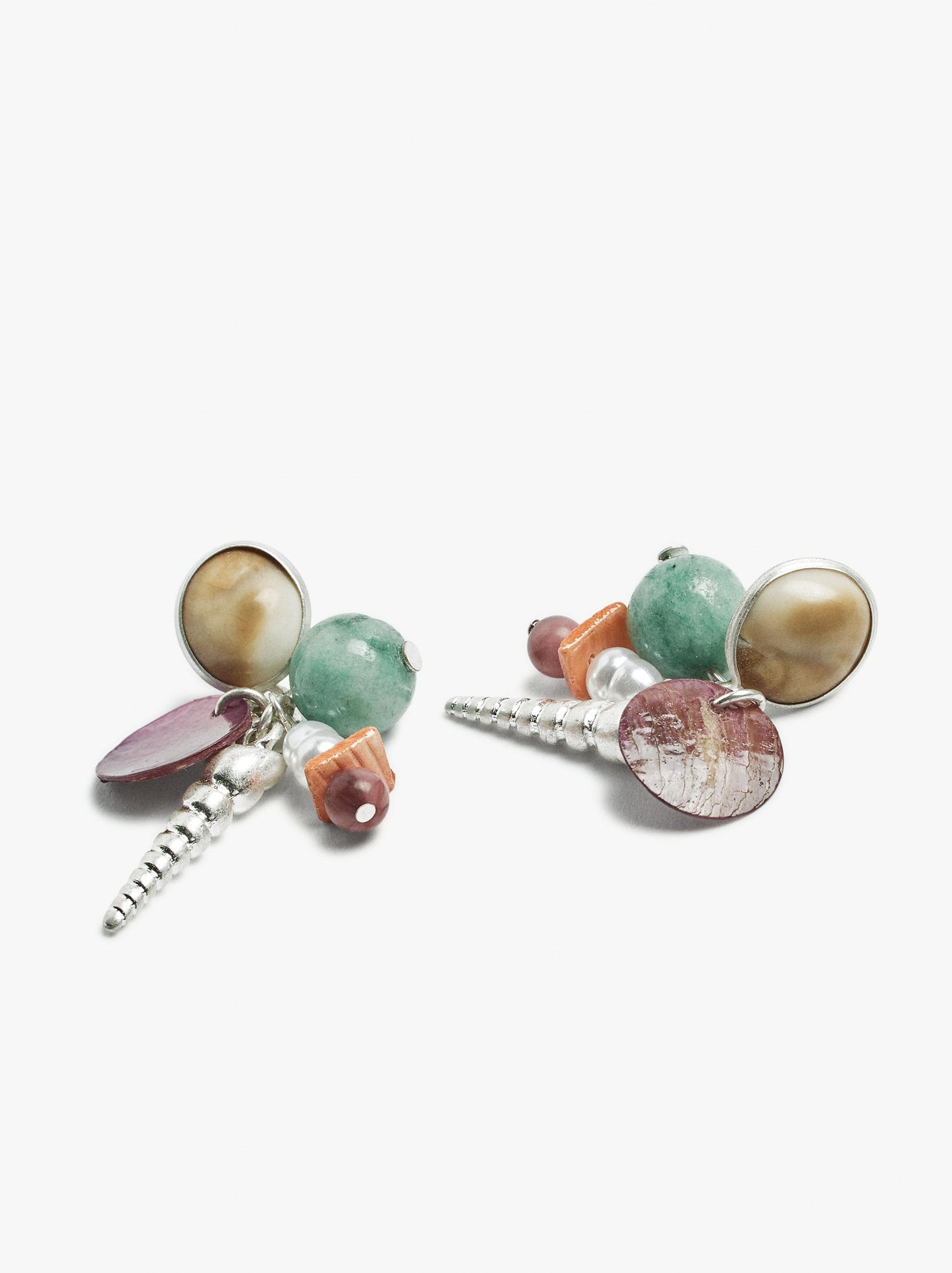Earrings With Shells And Multicolor Stones