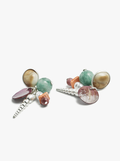 Earrings With Shells And Multicolor Stones